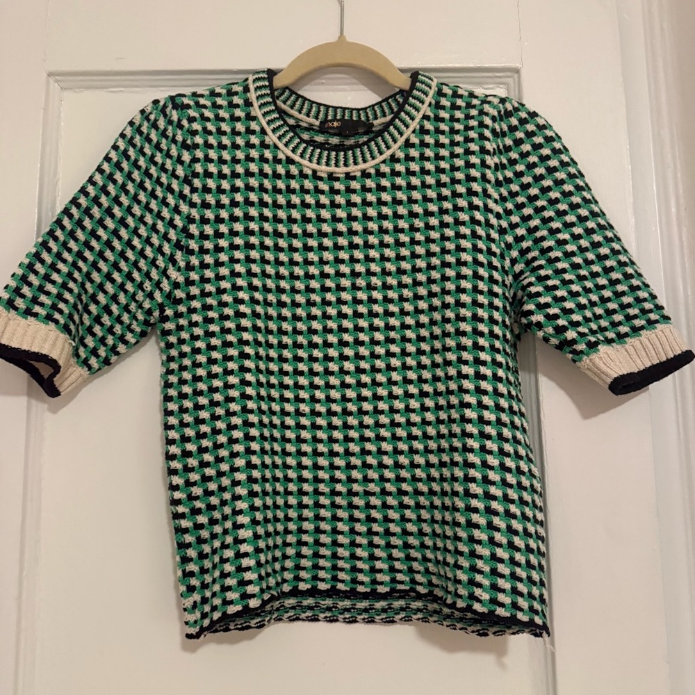 Maje Green and Black Knit Top